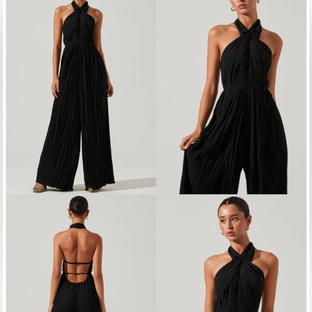 ASTR Damia Halter Wide Leg Jumpsuit - Black / S
